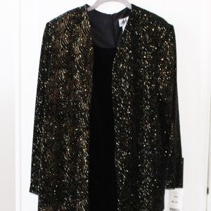 J.B.S. LTD Black and Gold Evening Jacket Dress NWT